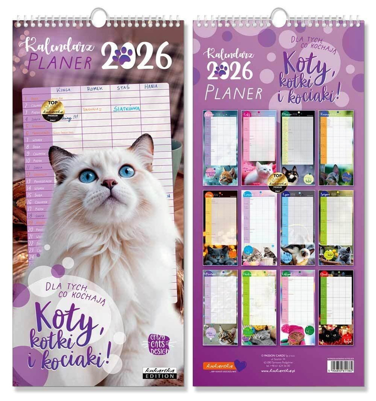Kalendarz 2026 ścienny planer Koty