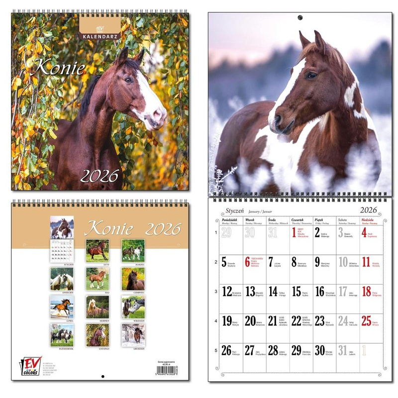 Kalendarz 2026 30x60 13 planszowy Konie