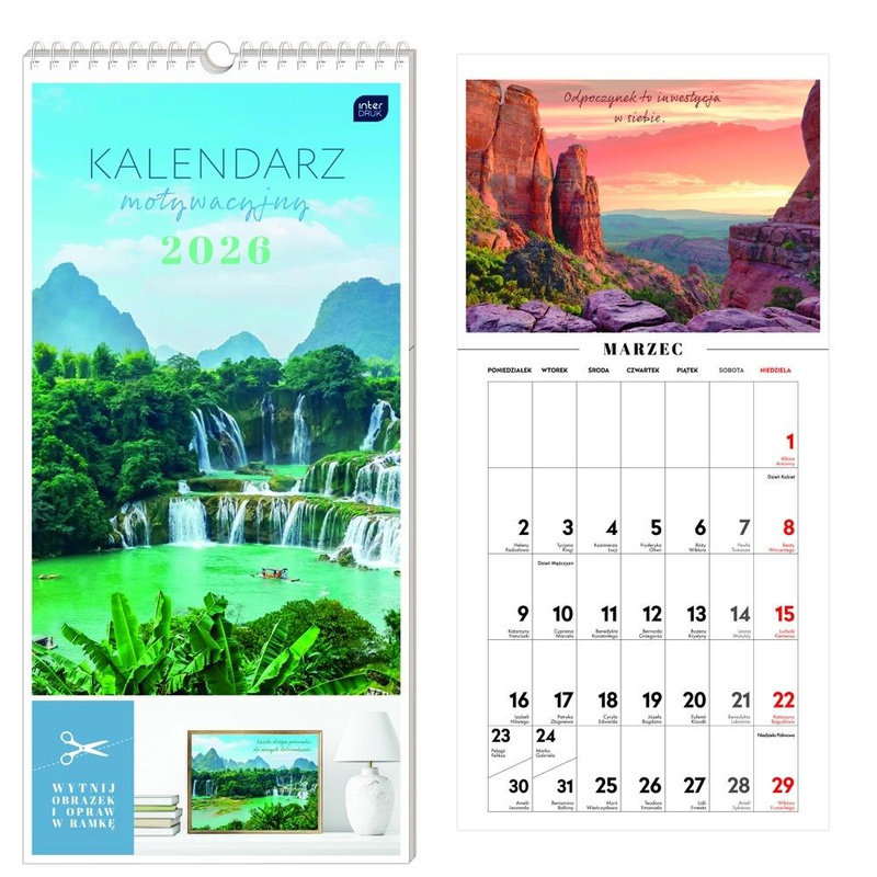 Kalendarz 2026 motywacyjny 22x46cm Widoki