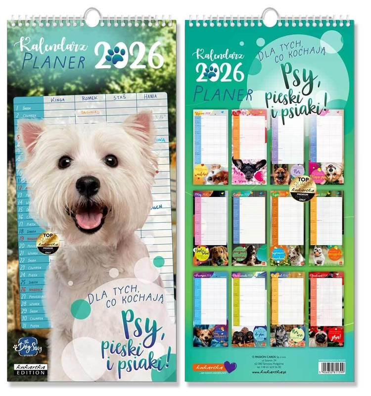 Kalendarz 2026 ścienny planer Psy