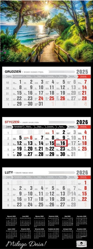 Kalendarz 2026 trójdzielny premium pejzaż