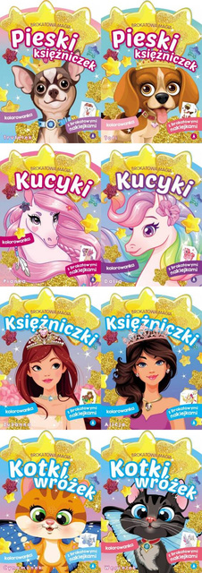 Brokatowa magia PAKIET 8 kolorowanek z naklejkami