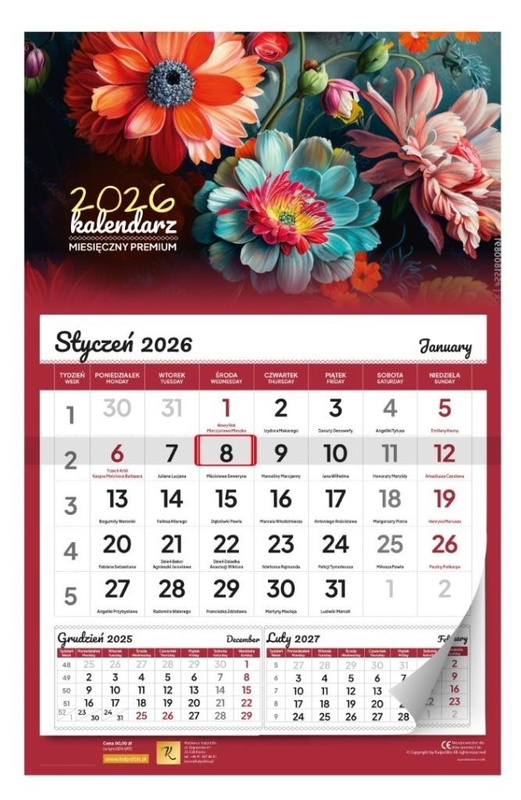 Kalendarz 2026 ścienny miesięczny premium