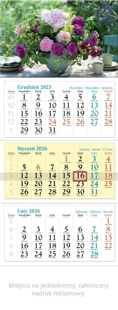 Kalendarz 2026 ścienny trójdzielny Kwiaty