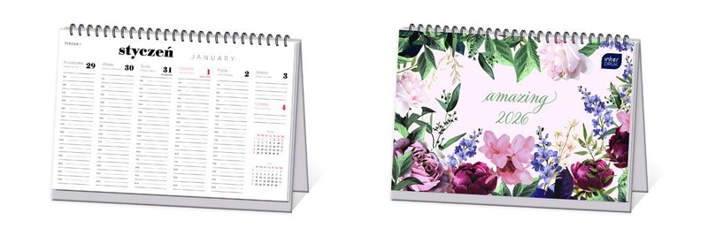 Kalendarz 2026 biurkowy tygodniowy Kwiaty