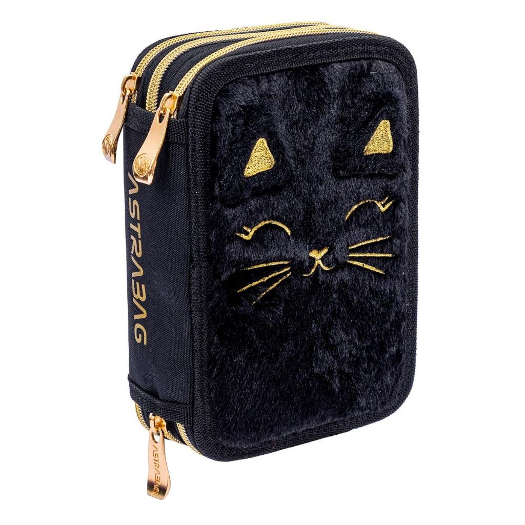 Piórnik potrójny z wyp Astrabag Fluffy Kitty Black
