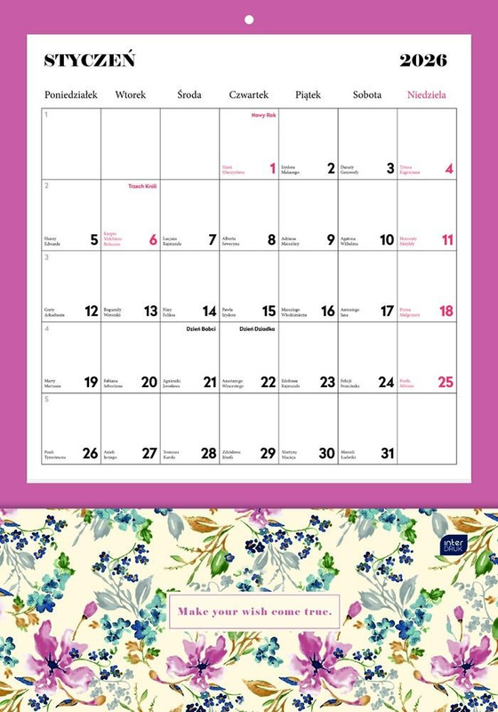 Kalendarz 2026 ścienny z kieszonką 28x40cm Blossom