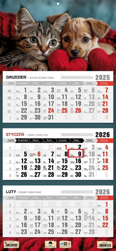 Kalendarz 2026 trójdzielny płaska główka przyjaźń