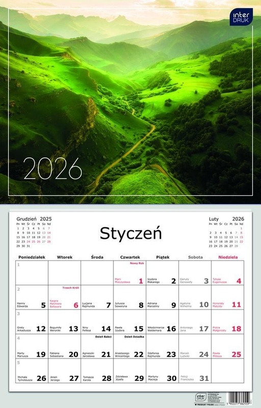 Kalendarz 2026 jednodzielny 32x50cm Widoki