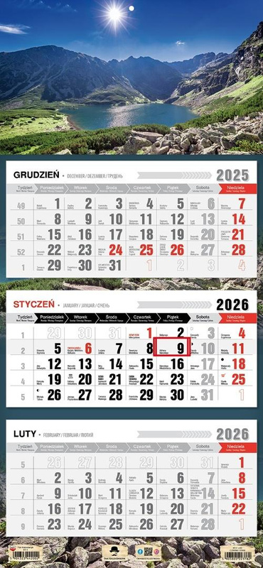 Kalendarz 2026 trójdzielny płaska główka staw