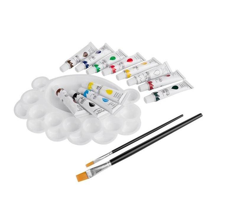 Farbki olejne 12 kolorów+paleta+pędzelek EASY