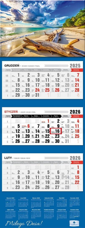 Kalendarz 2026 trójdzielny premium plaża