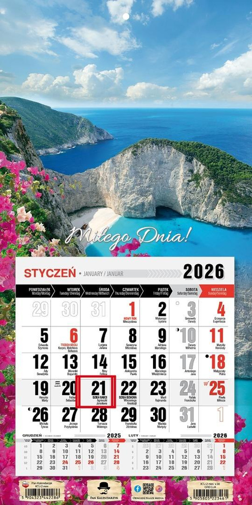 Kalendarz 2026 jednodzielny mini Grecja
