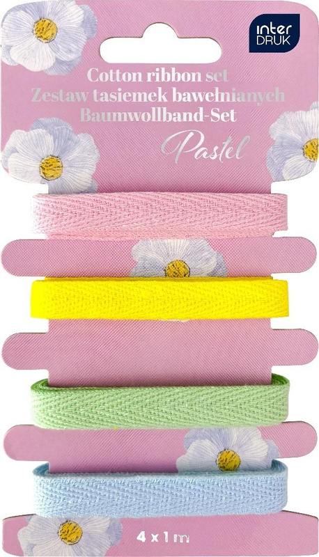 Zestaw tasiemek bawełnianych 4x1m Pastel