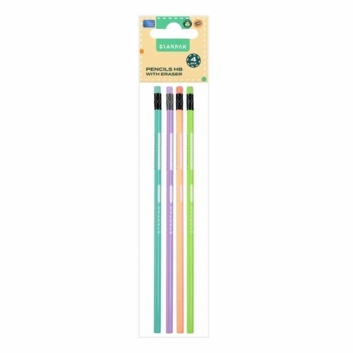 Ołówek z gumką HB trójkątny pastel 4szt