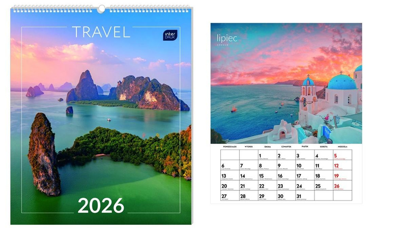 Kalendarz 2026 ścienny planszowy 33,5x40cm Travel