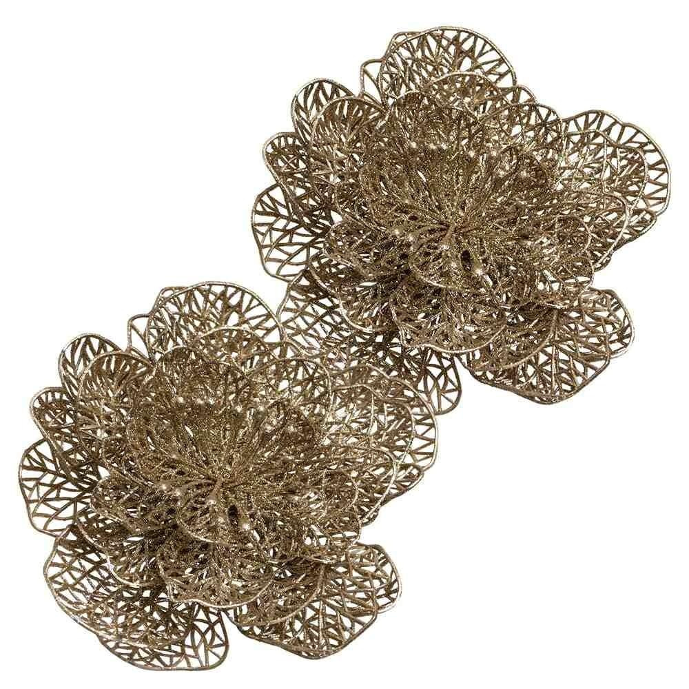 Ozdoby na choinkę złote kwiaty 2szt