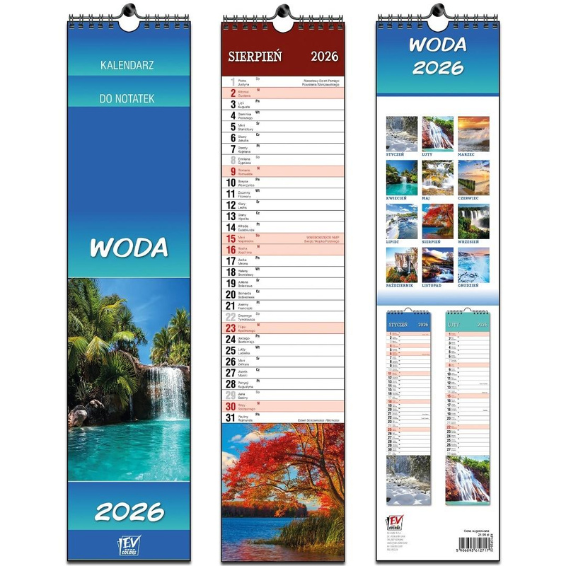 Kalendarz 2026 paskowy 13 planszowy Woda