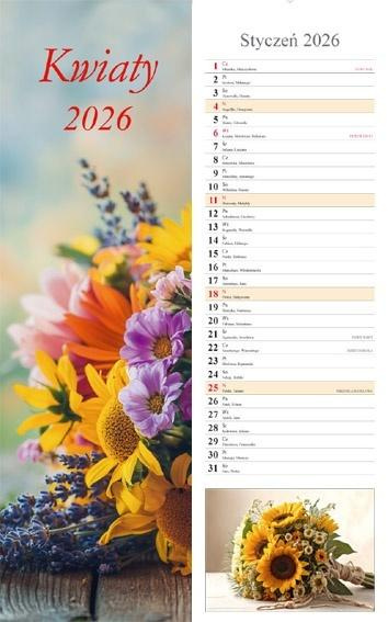 Kalendarz 2026 ścienny pasek Kwiaty