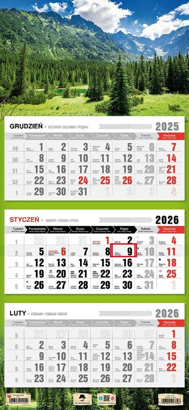 Kalendarz 2026 trójdzielny płaska główka tatry