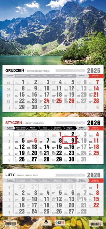 Kalendarz 2026 trójdzielny płaska główka morskie