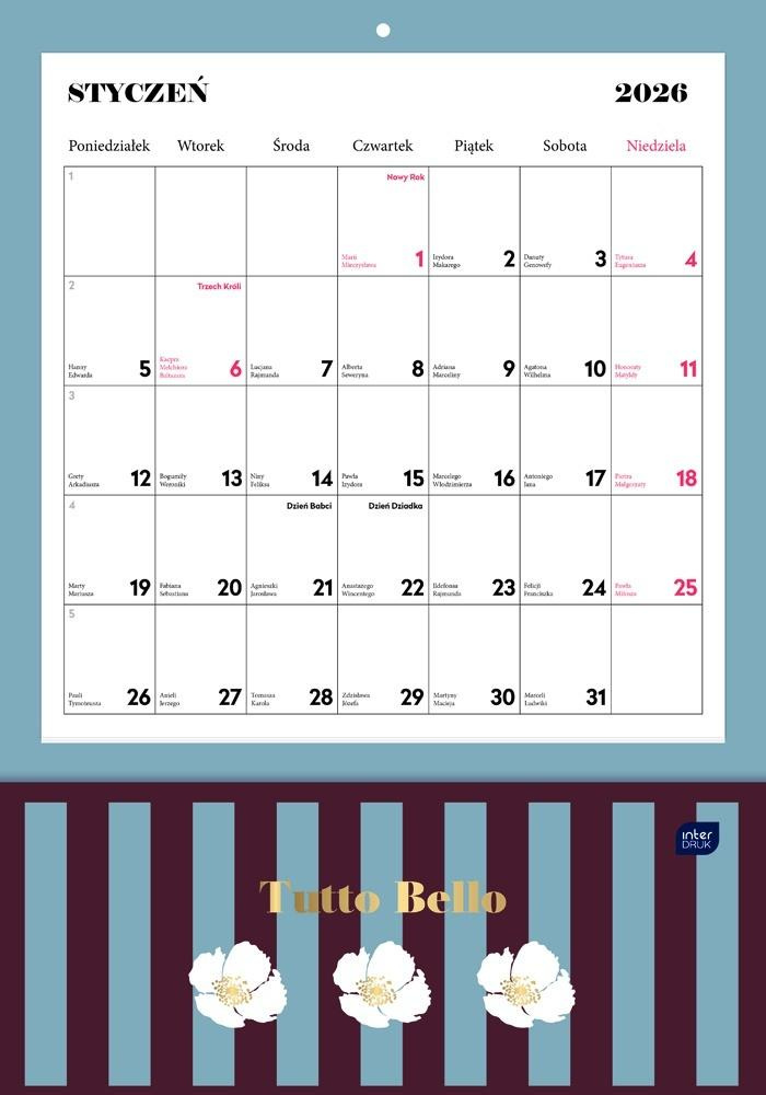 Kalendarz 2026 ścienny z kieszonką 28x40 Tutto