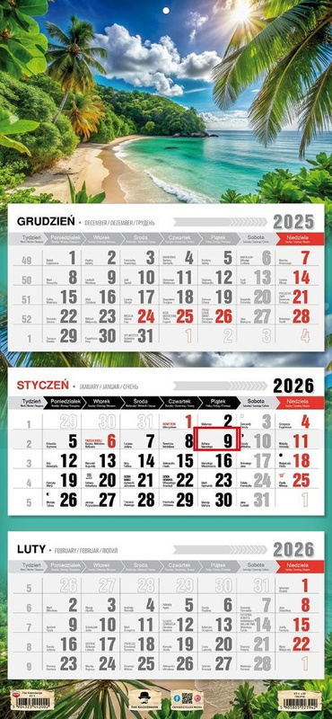 Kalendarz 2026 trójdzielny płaska główka tropiki