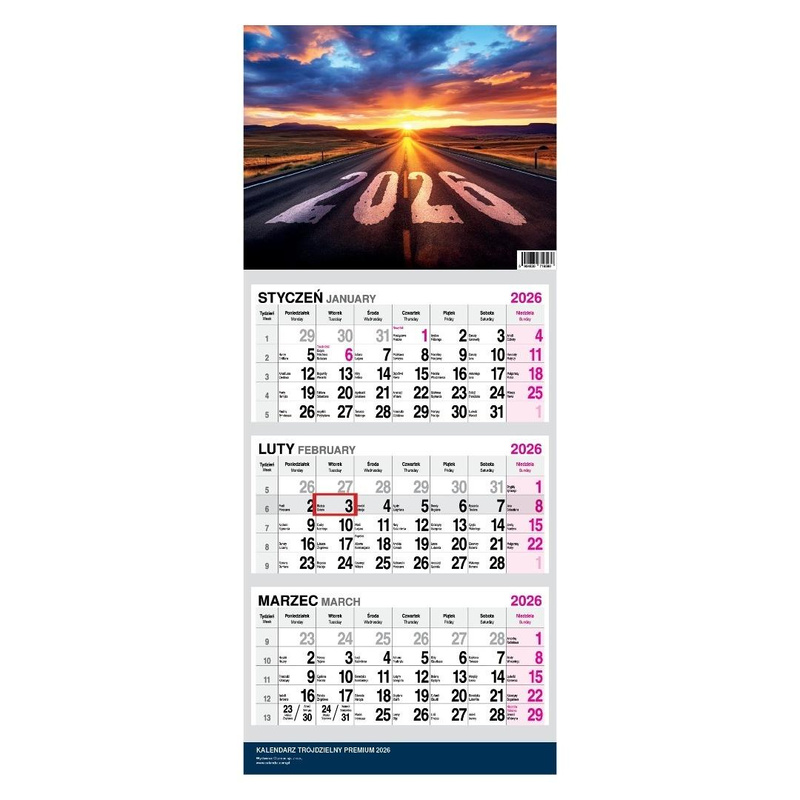 Kalendarz 2026 Trójdzielny Twarda Główka Droga