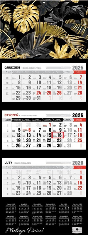Kalendarz 2026 trójdzielny premium glomour black