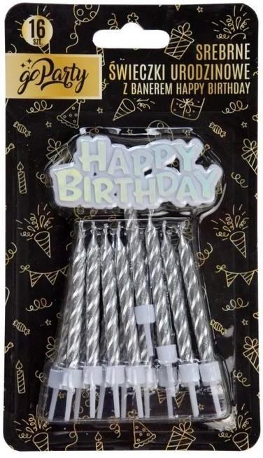 Świeczki urodzinowe srebrne HB 16szt