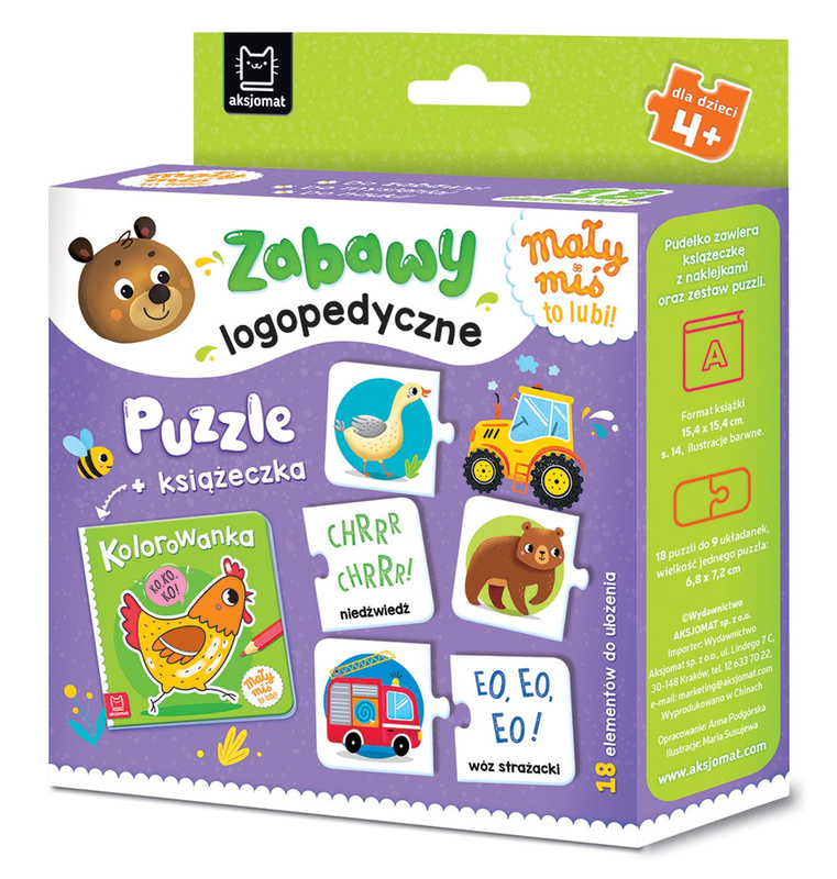 Mały miś to lubi! Zabawy logopedyczne. Puzzle + książeczka. Mały miś to lubi!, Anna Podgórska