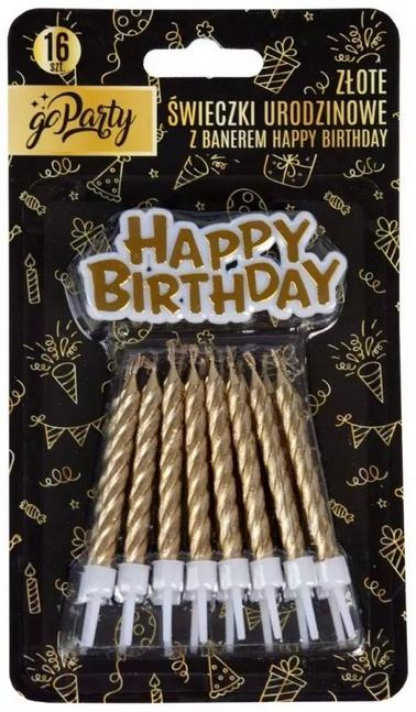 Świeczki urodzinowe złote HB 16szt
