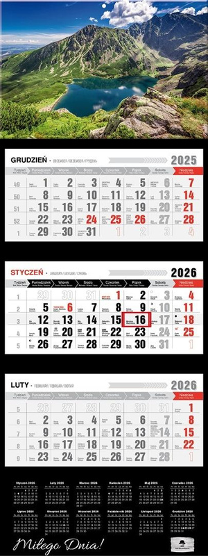 Kalendarz 2026 trójdzielny premium czarny staw
