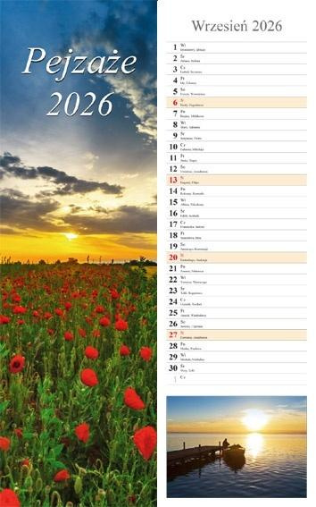 Kalendarz 2026 ścienny pasek Pejzaże