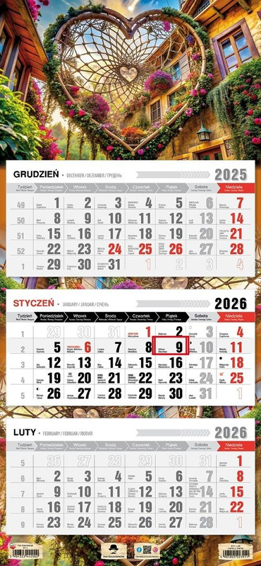 Kalendarz 2026 trójdzielny płaska główka łapacz