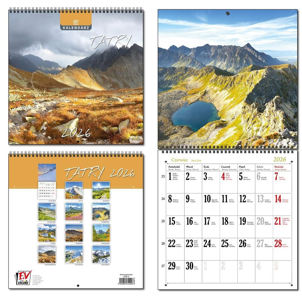 Kalendarz 2026 30x60 13 planszowy Tatry