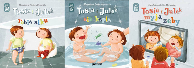 Tosia i Julek robią siku, się kąpią i myją zęby