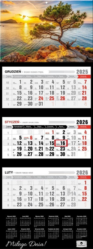 Kalendarz 2026 trójdzielny premium zachód słońca