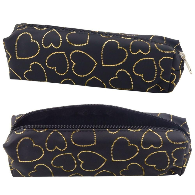 Piórnik jednokomorowy złote serca czarny