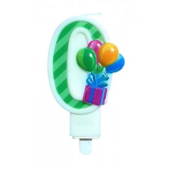 Świeczka urodzinowa 0 z balonami