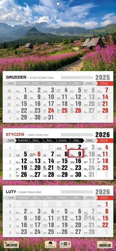 Kalendarz 2026 trójdzielny płaska główka tatry