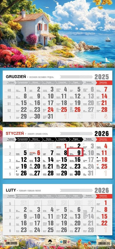 Kalendarz 2026 trójdzielny płaska główka romantico