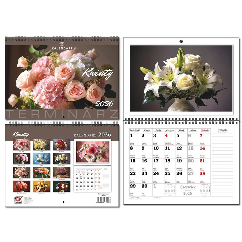 Kalendarz 2026 A3 terminarz 13p Kwiaty