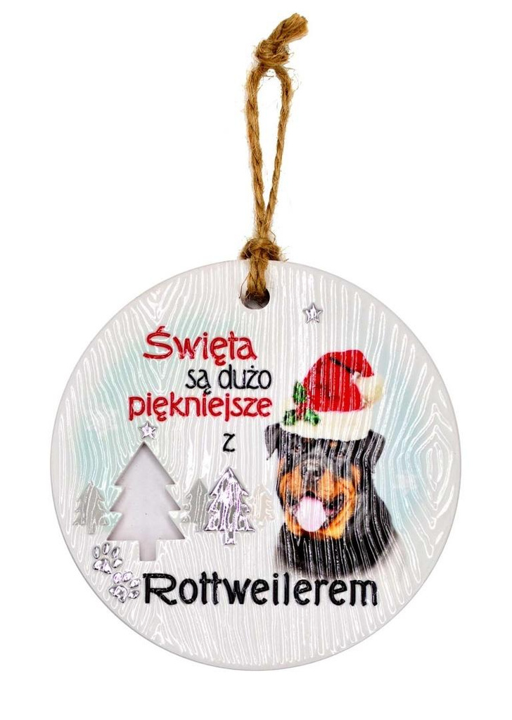 Zawieszka ceramiczna Boże Narodzenie Rottweiler