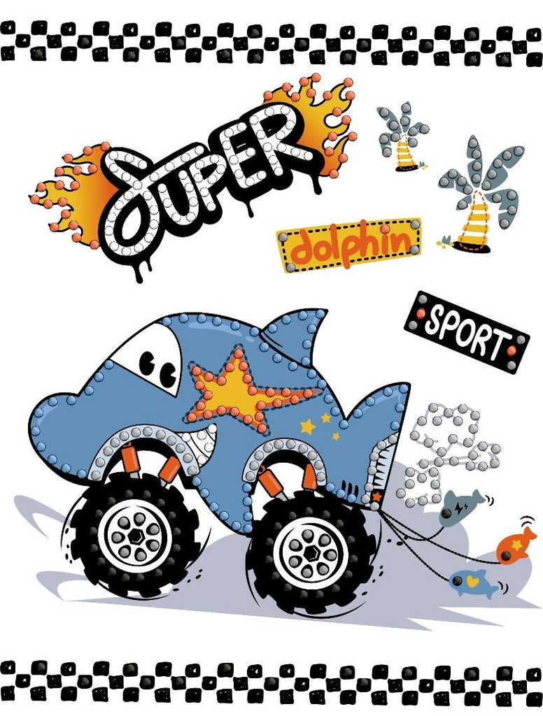 Diamentowa mozaika - Samochód delfin 15x20cm