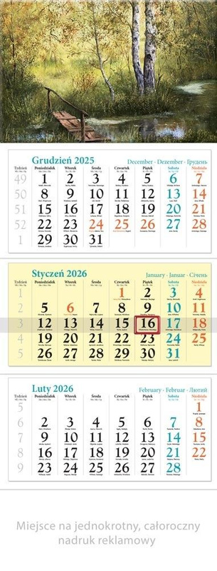 Kalendarz 2026 ścienny trójdzielny Zakątek