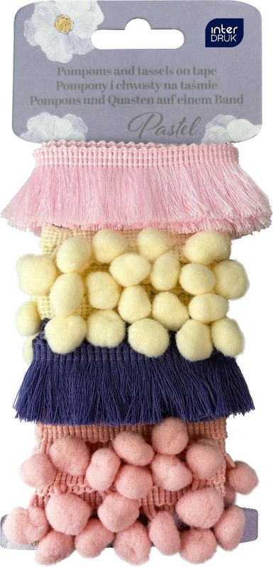 Zestaw pomponów na taśmie 4x0,7m Pastel