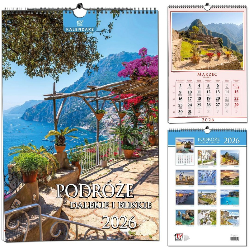 Kalendarz 2026 B3 13 planszowy Podróże