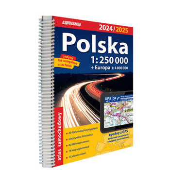 Polska atlas samochodowy 2024/25 + instrukcja pierwszej pomocy 1:250 000, Opracowanie zbiorowe