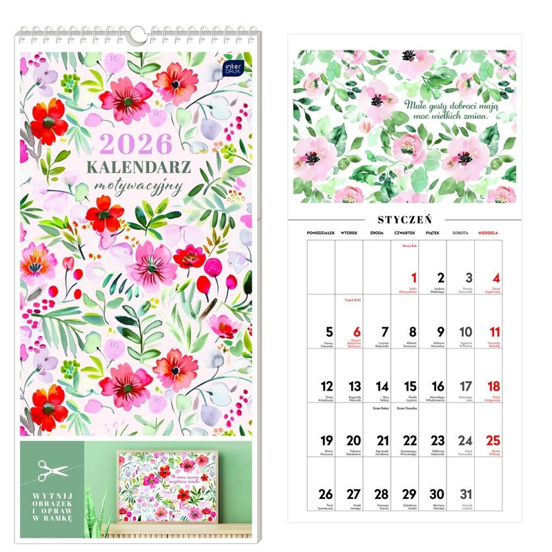 Kalendarz 2026 motywacyjny 22x46cm Kwiaty
